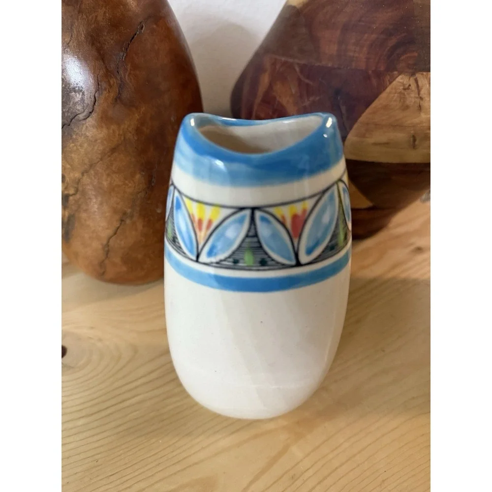 Vintage‎ Ceramic Pottery Vase Mexican Talavera Style Floral Hand Painted 6.25